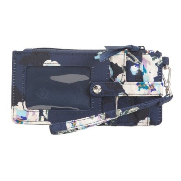 Vera Bradley Quilted Card Case Wristlet Wallet Navy Blue with ID Window - Picture 3 of 10